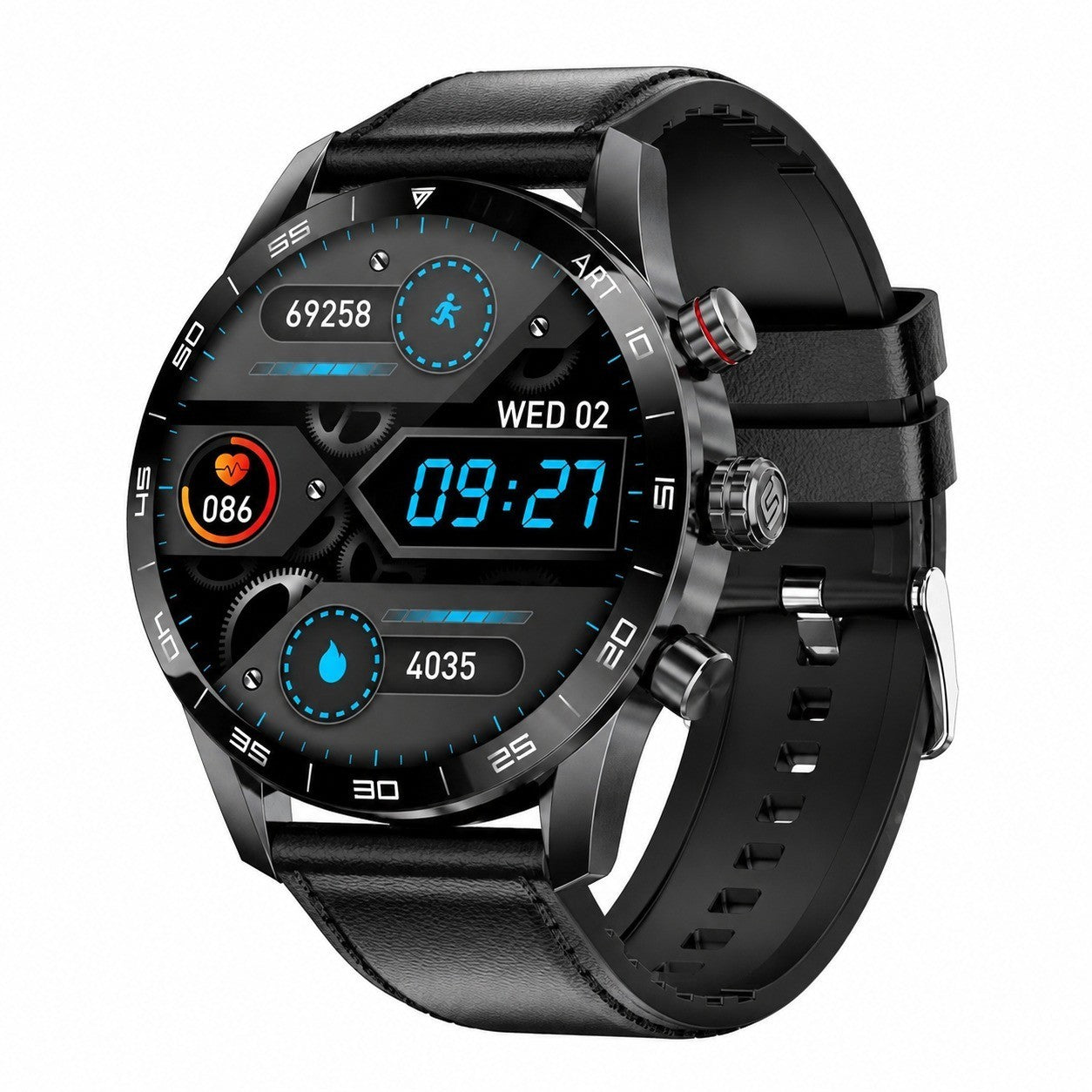 Men's Smartwatch 1.43" AMOLED Touch Screen, Black Leather Band, Fitness Tracker with Watch Box