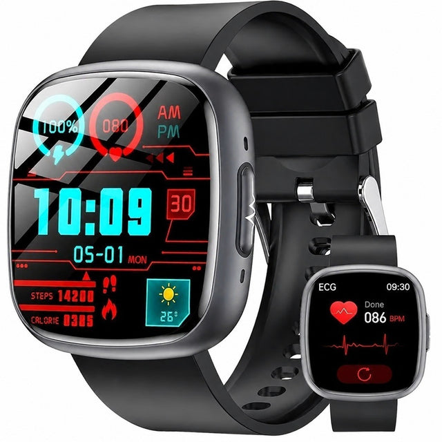 Smartwatch with BMI, 1.75" HD Screen, Bluetooth Calls, Heart Rate & SpO2 Monitor, Black