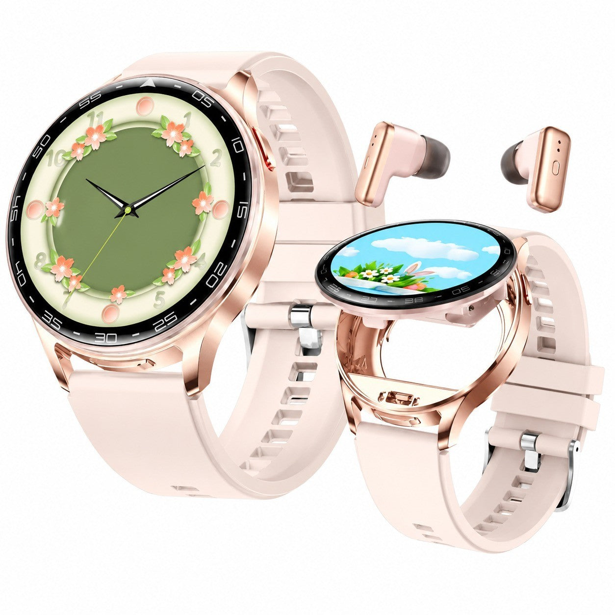 Smartwatch with Bluetooth Earbuds, 1.39" Round Screen, Heart Rate Monitor, 2-in-1