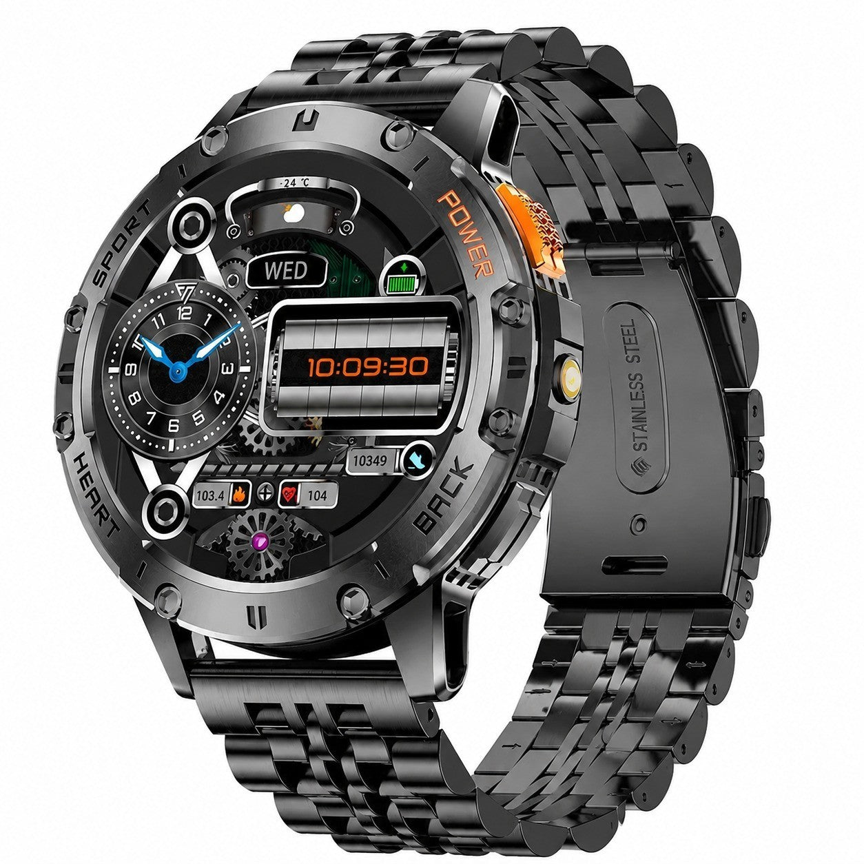 Men's Military Smartwatch, 1.43" Touchscreen, 5ATM Waterproof, LED Flashlight, Heart Rate Monitor, 3 Straps