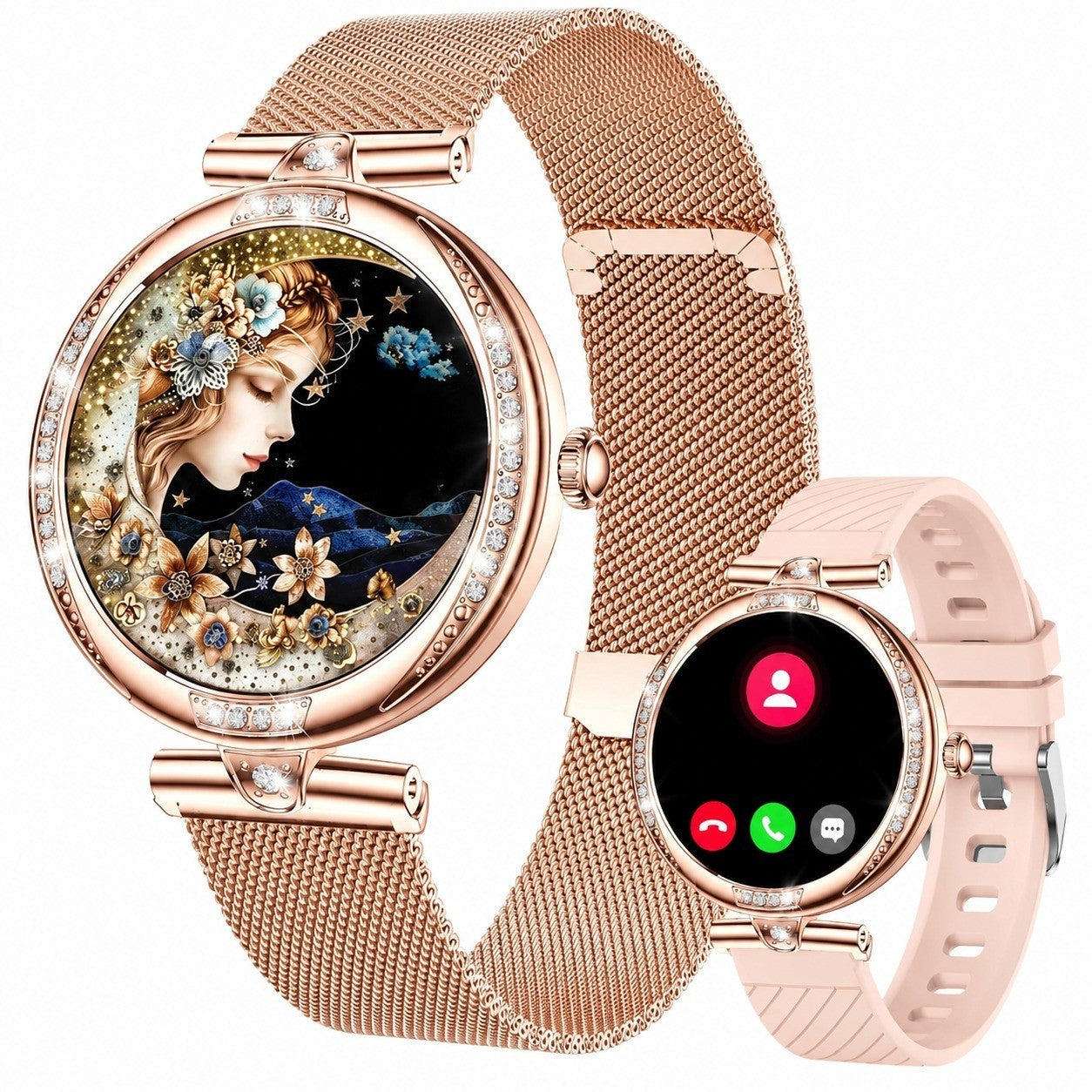 Women's Smartwatch with Phone Function, 1.1" AMOLED, Fitness Tracker Heart Rate Blood Pressure SpO2 Sleep