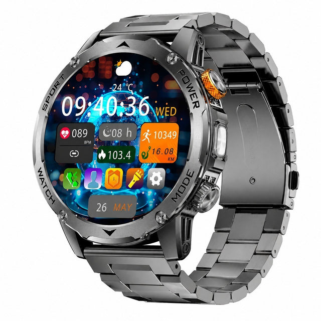Men's Smartwatch 1.75" Screen, 1000mAh Battery, Flashlight, 130+ Sports Modes, IP68 Waterproof Fitness Tracker