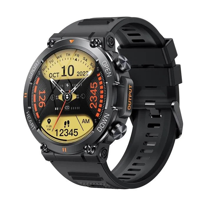 Smartwatch 1.39" IPS Screen, Black/Yellow/Green, Leather Strap, FitCloudPro, Compatible with Android iOS