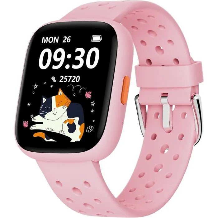 Kids Smart Watch 1.8" Pedometer Heart Rate Monitor, IP68 Waterproof, Puzzle Games, Pink