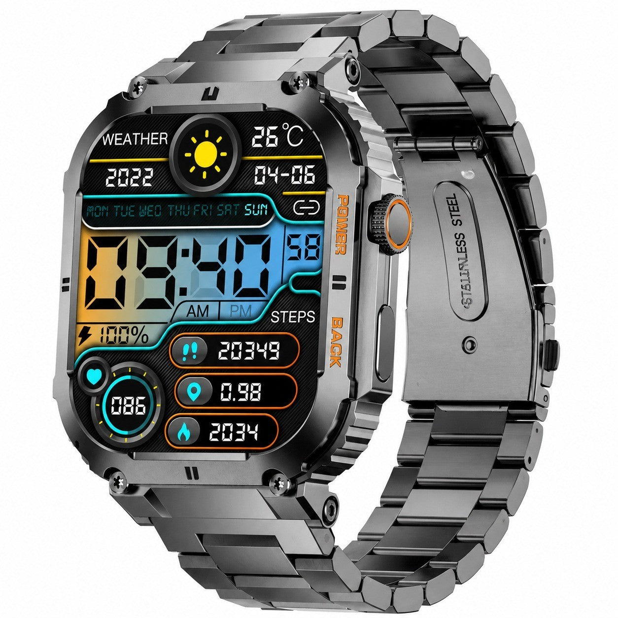 Men's Smartwatch with Bluetooth Calling, 1.96" Military Sport, 100+ Sports, Heart Rate, Sleep, SpO2, 400mAh
