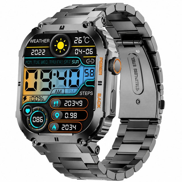 Men's Smartwatch with Bluetooth Calling, 1.96" Military Sport, 100+ Sports, Heart Rate, Sleep, SpO2, 400mAh