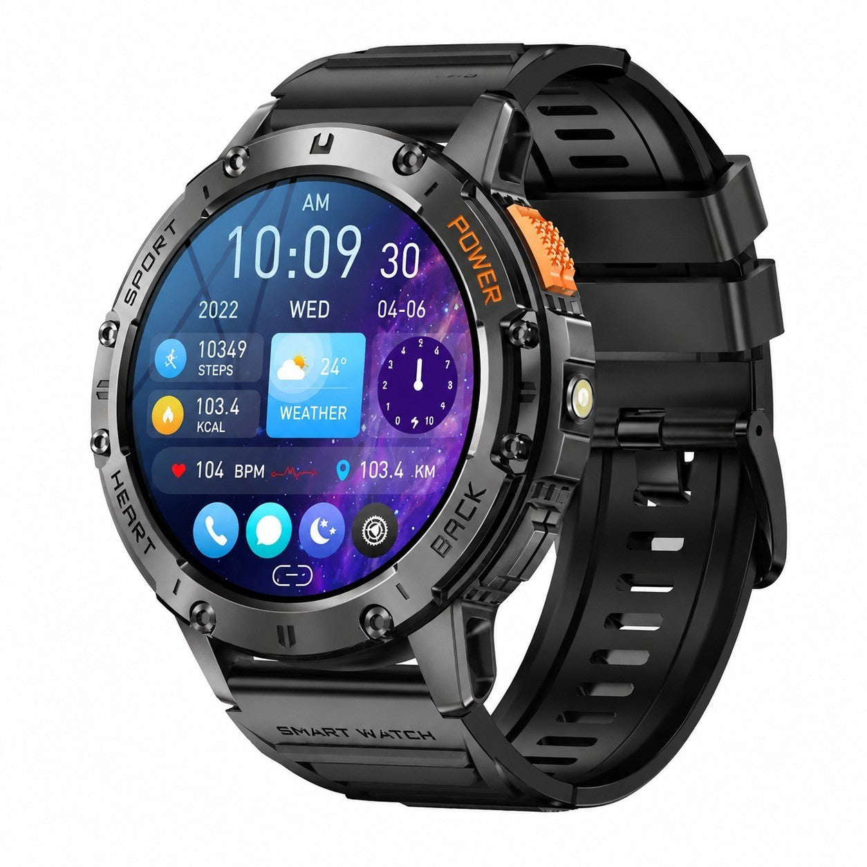 Men's Smartwatch K65, 530mAh, 3BAR Water Resistant, Glass, 22cm Band, Health Monitor