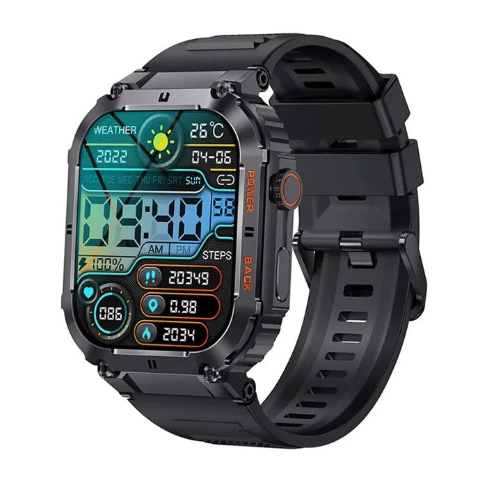 Smartwatch 1.96" Screen, Black, 400mAh Battery, 3BAR Water Resistant, 22cm Band, Men