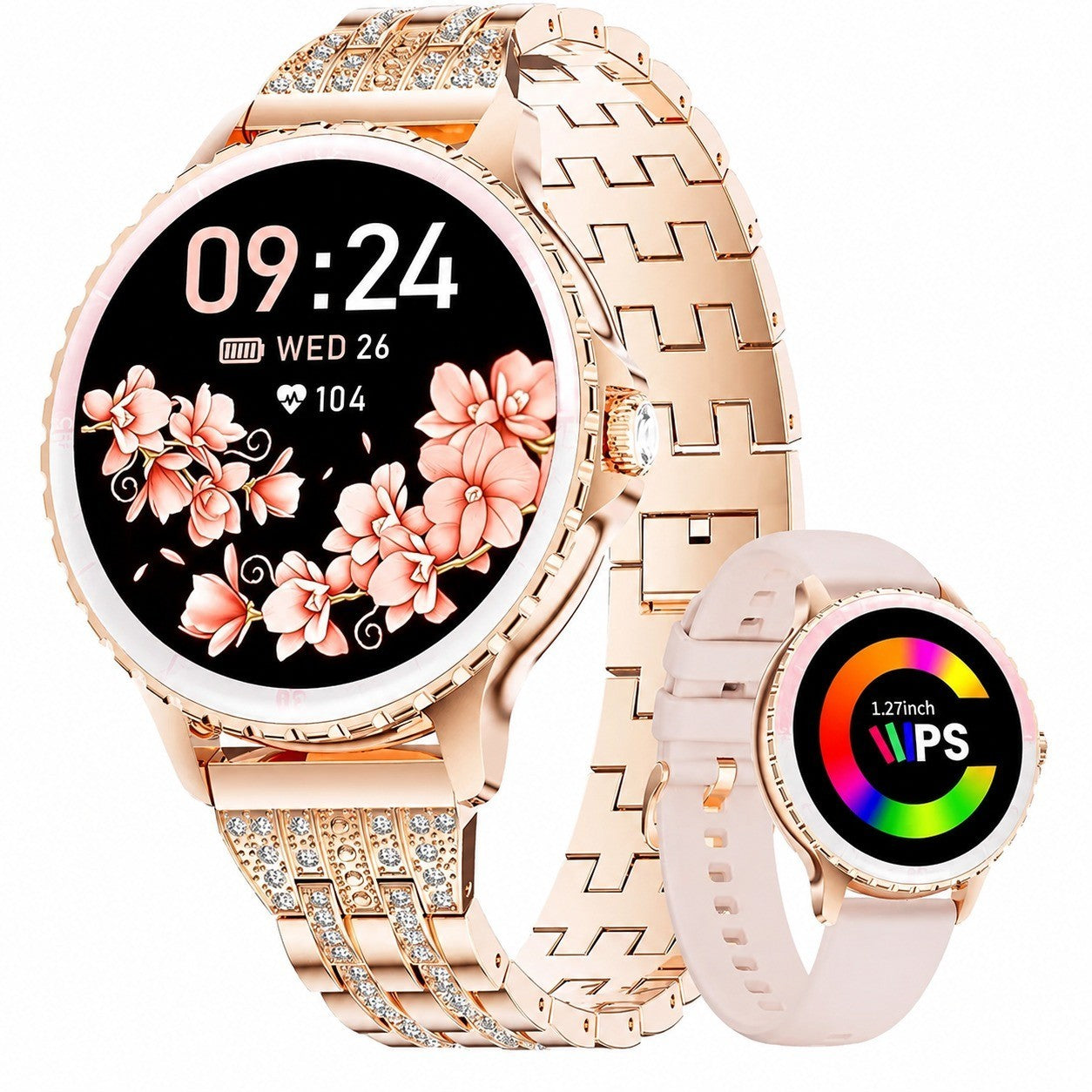 Women's Smartwatch, Rose Gold, 1.27" Touchscreen, Bluetooth Calling, Heart Rate Monitor