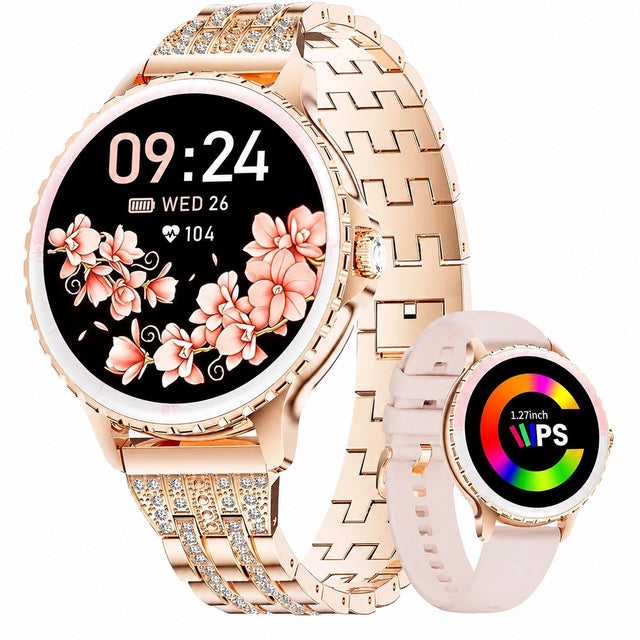 Women's Smartwatch, Rose Gold, 1.27" Touchscreen, Bluetooth Calling, Heart Rate Monitor