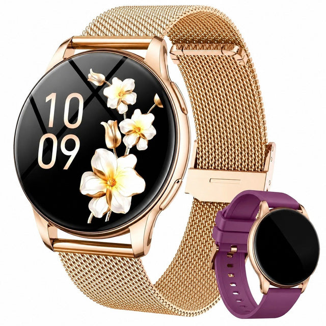 Women's Smartwatch with Bluetooth Calling, 1.32" AMOLED HD Touchscreen, Pedometer, SpO2, Heart Rate Monitor
