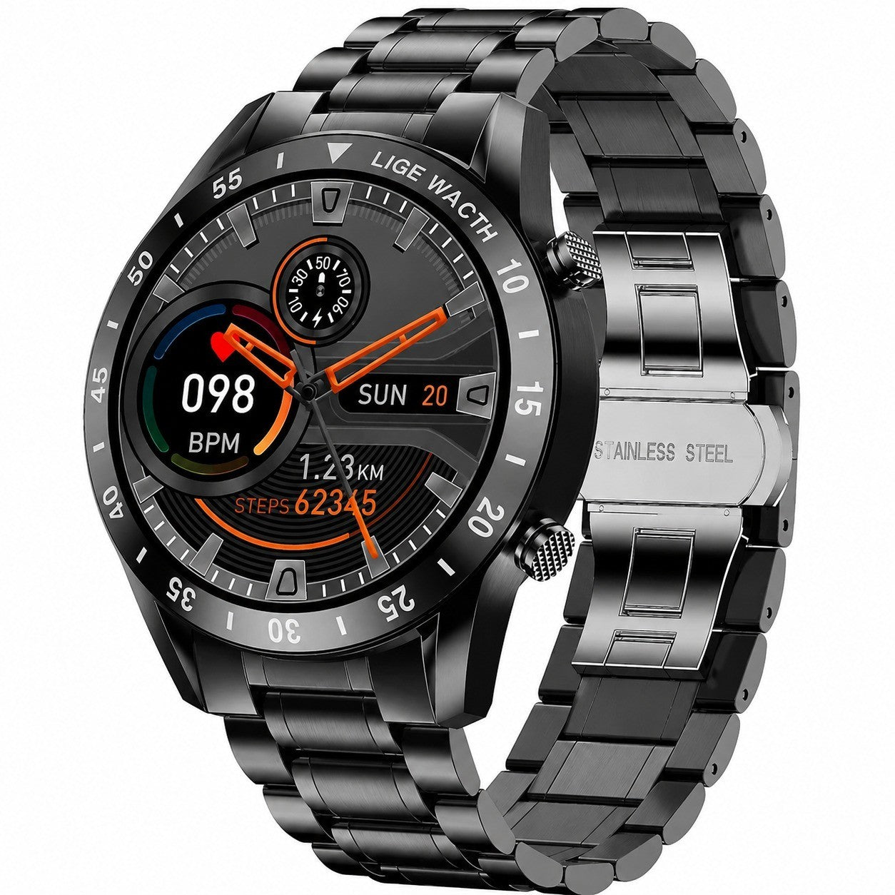 Black Smartwatch with Bluetooth Call, Fitness Tracker, Heart Rate Monitor, IP67 Waterproof, 10 Sports Modes