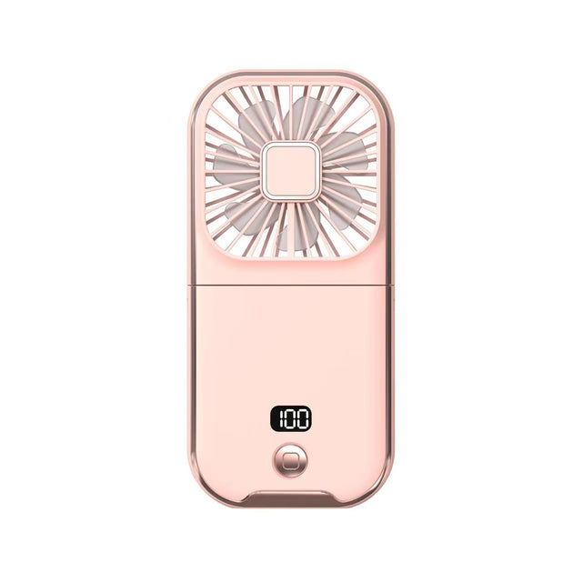 Portable Neck Fan, USB Rechargeable, Foldable Desktop, Digital Display, Handheld, Pink