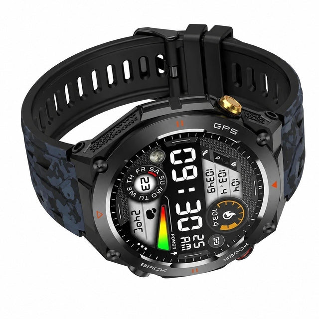 Outdoor Smartwatch with GPS Compass, Camo-Black, 100+ Sports Modes, Health Monitor