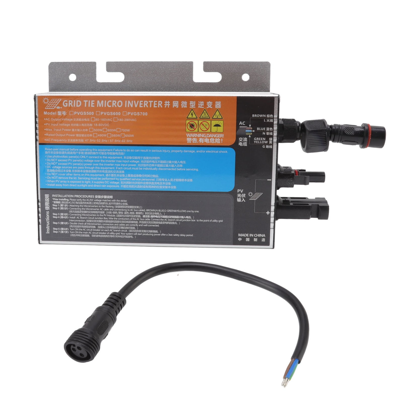 Micro Grid Tie Solar Inverter 700W, Aluminium Alloy, IP55, DC to AC 18-60V 110V
