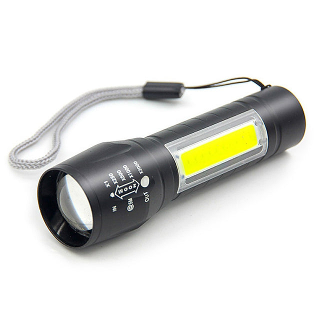 Portable Mini COB LED USB Rechargeable Flashlight, Zoomable Torch Lamp