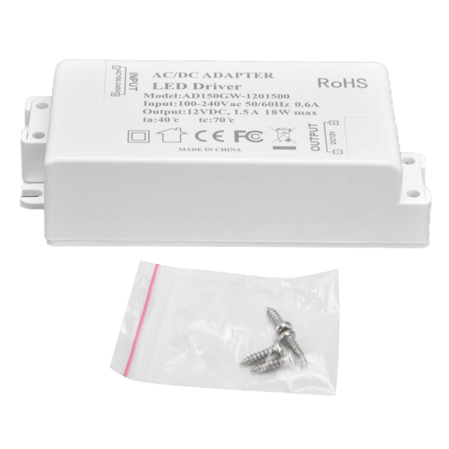 LED Driver 18W Power Supply, AC100-240V to DC12V 1.5A, for Desk Lamp Outdoor Light