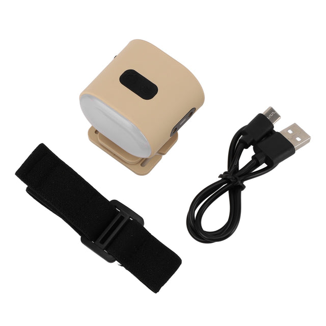 Magnetic LED Headlamp, Beige, Rechargeable, IPX4 Waterproof, Clip On Cap Light for Hiking Camping