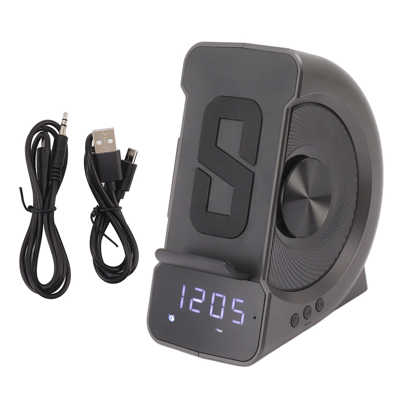 3-in-1 Bluetooth Speaker Alarm Clock with Wireless Charging, 10W, PC ABS, Grey, for Bedside