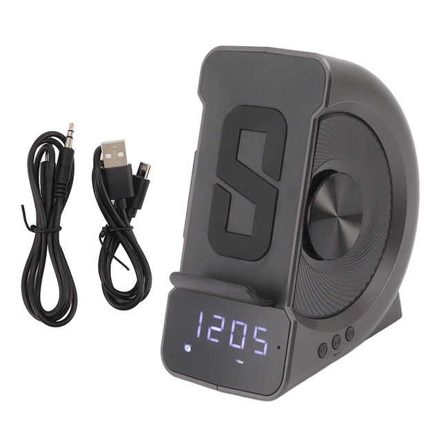 3-in-1 Bluetooth Speaker Alarm Clock with Wireless Charging, 10W, PC ABS, Grey, for Bedside