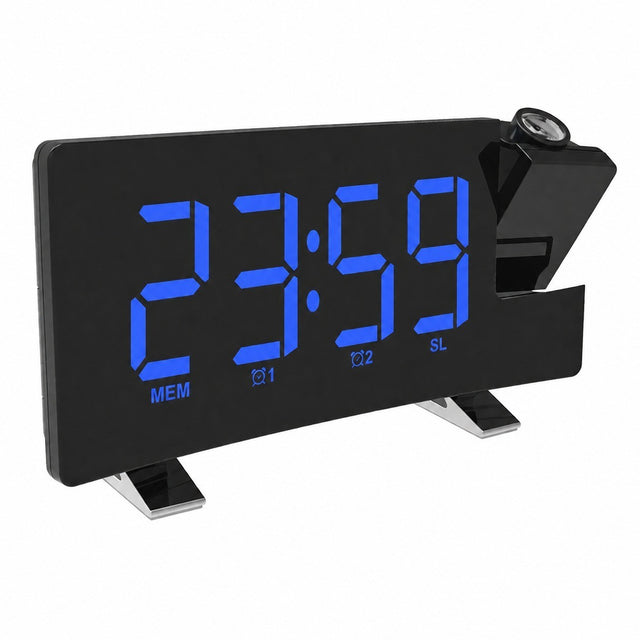 Projection Alarm Clock Radio, Large LED Display, Black Body Blue Digits