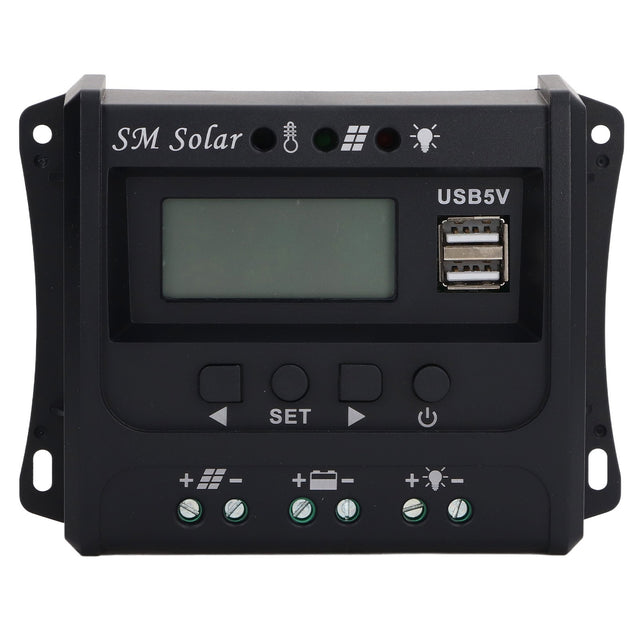 Solar Charge Controller 10A, 3-Stage PWM, 12V 24V, Intelligent Microcontroller, ABS Aluminum