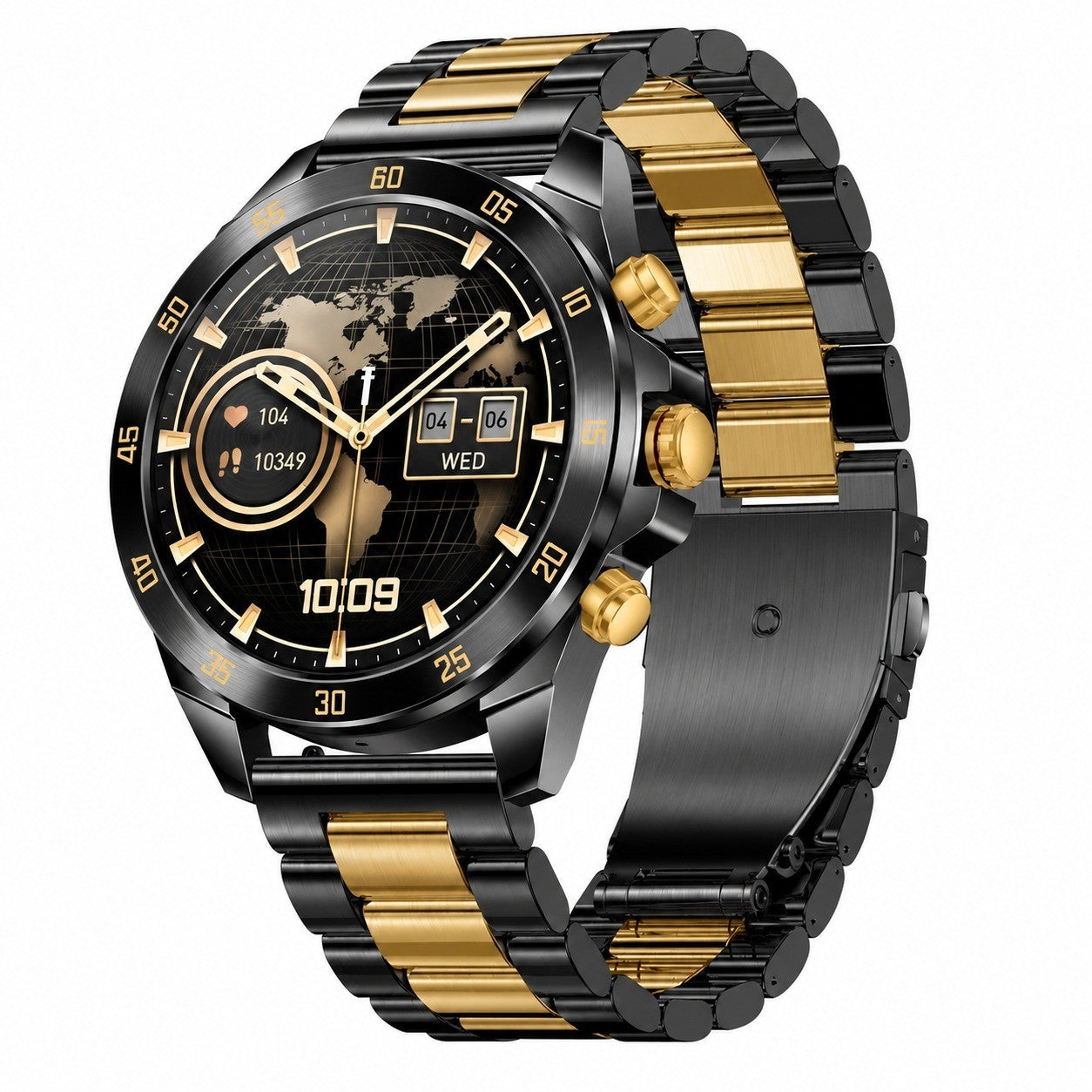 Men's Smartwatch, Black and Gold Stainless Steel Bracelet, 1.43" AMOLED Display, Bluetooth Calling, Voice Assistant