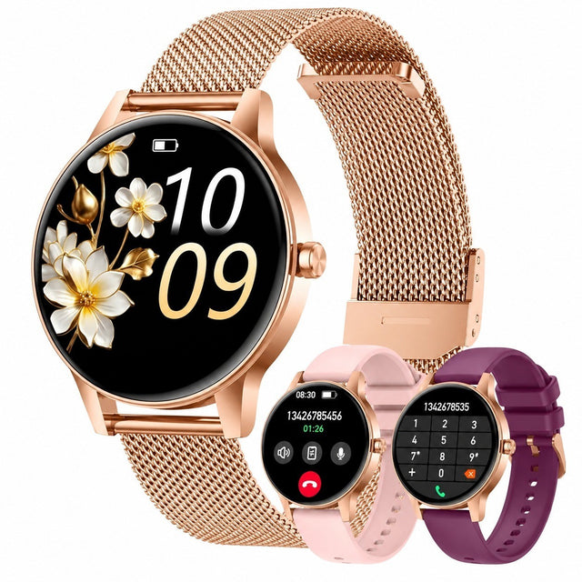 Women's Smartwatch with Bluetooth Calling, 1.27" Round Screen, Heart Rate Monitor, SpO2, Sleep Tracker, Feminine Design