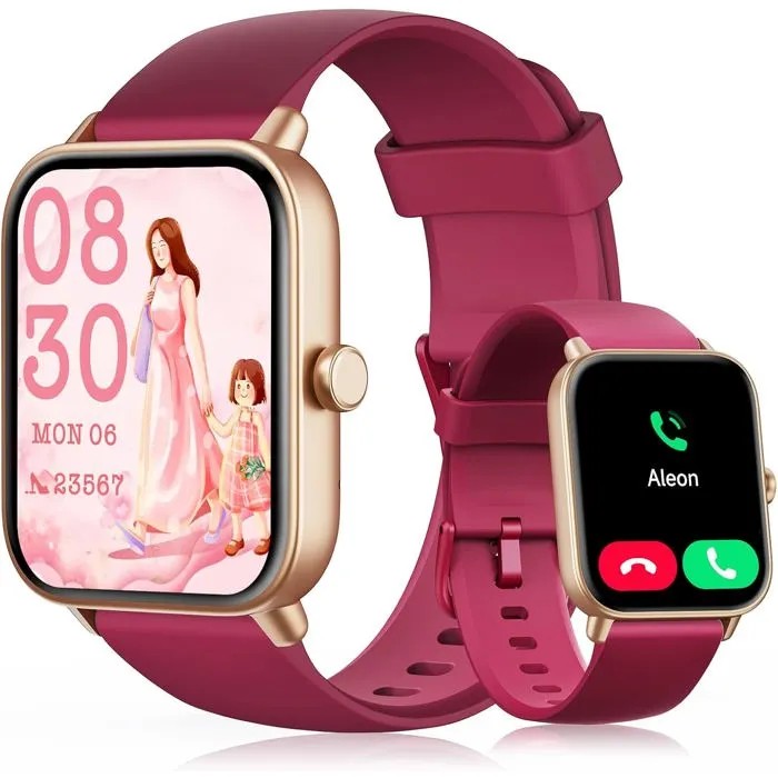 Women's Smartwatch 1.8" HD, Bluetooth Calling, Alexa, SpO2, Sleep Tracker, IP68, Compatible with Samsung iPhone Android, Red