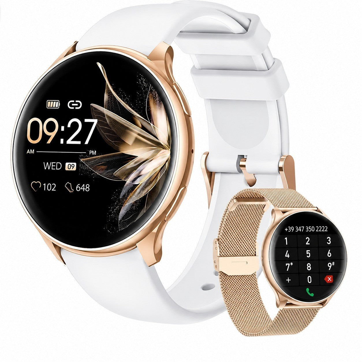 Women's Smartwatch with Bluetooth Calling, 1.32" Screen, 120+ Sports, SpO2, Waterproof, Sleep Tracking, Gold/White