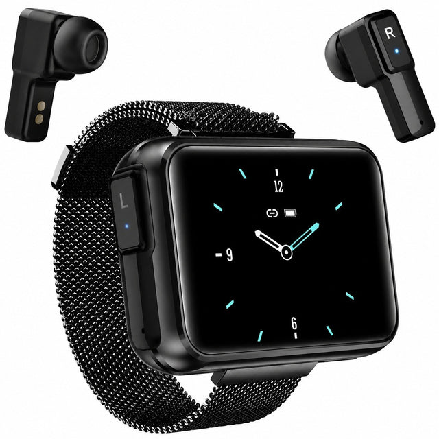 Smartwatch with Bluetooth Wireless Headphones, 1.4" Screen, Calls, Weather, Black