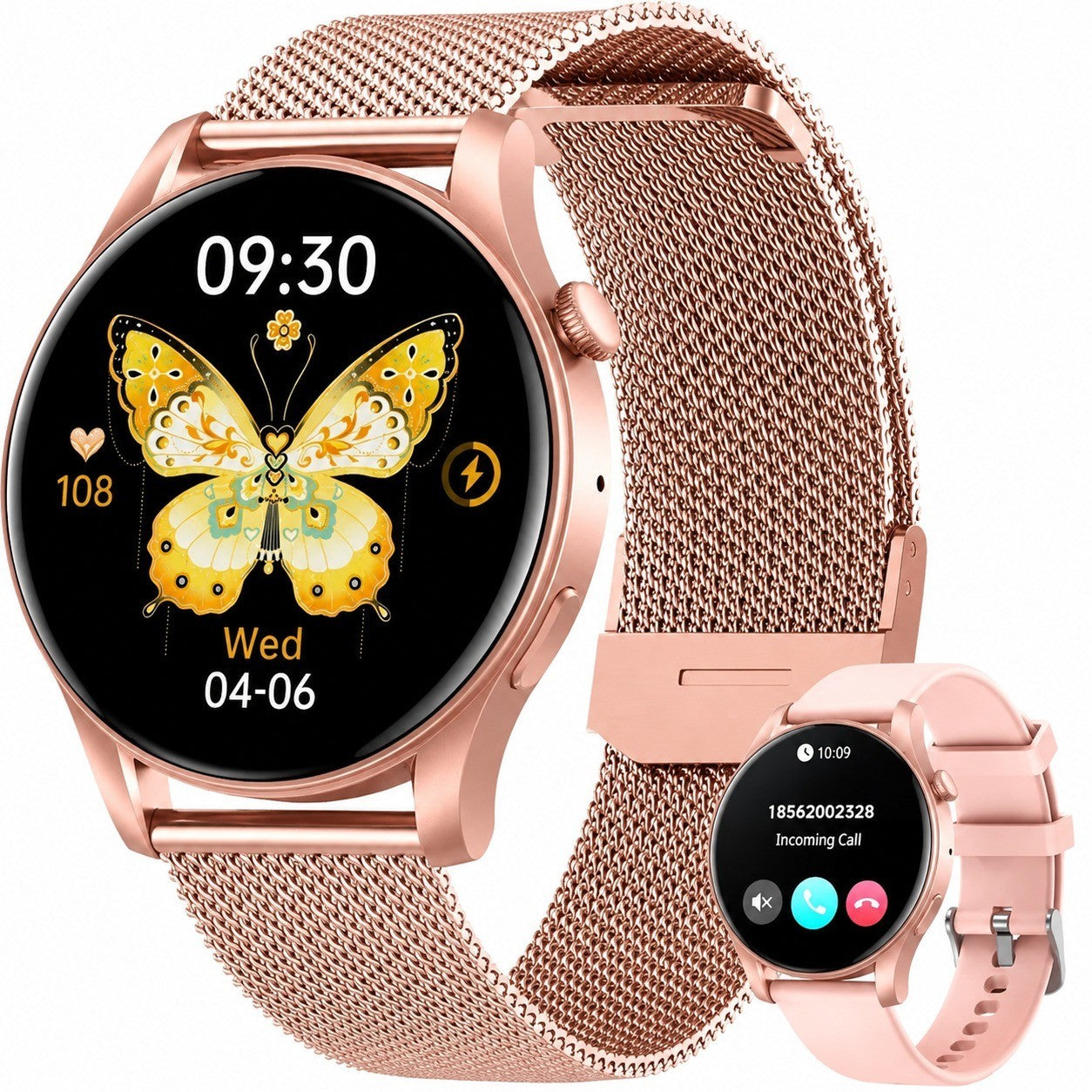 Women's Smartwatch with Calls, 1.43" AMOLED Touchscreen, Heart Rate/SpO2/Blood Pressure Monitor