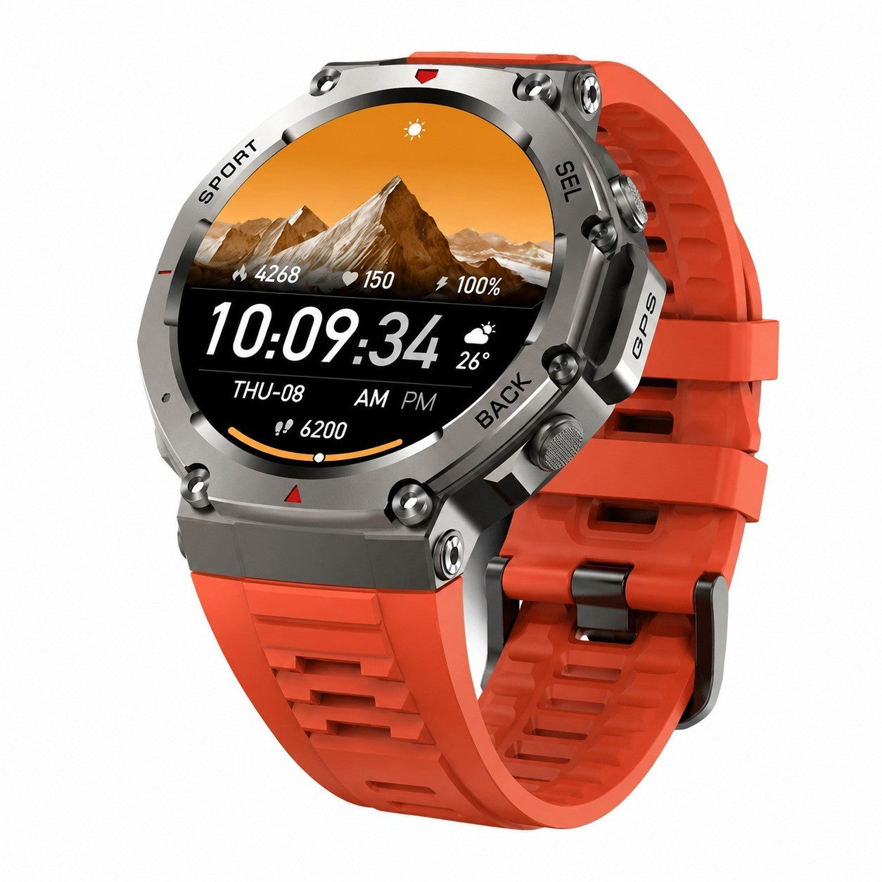 Men's Smartwatch with Bluetooth Calling, GPS, Compass, Barometric Altimeter, 10ATM Waterproof, Red
