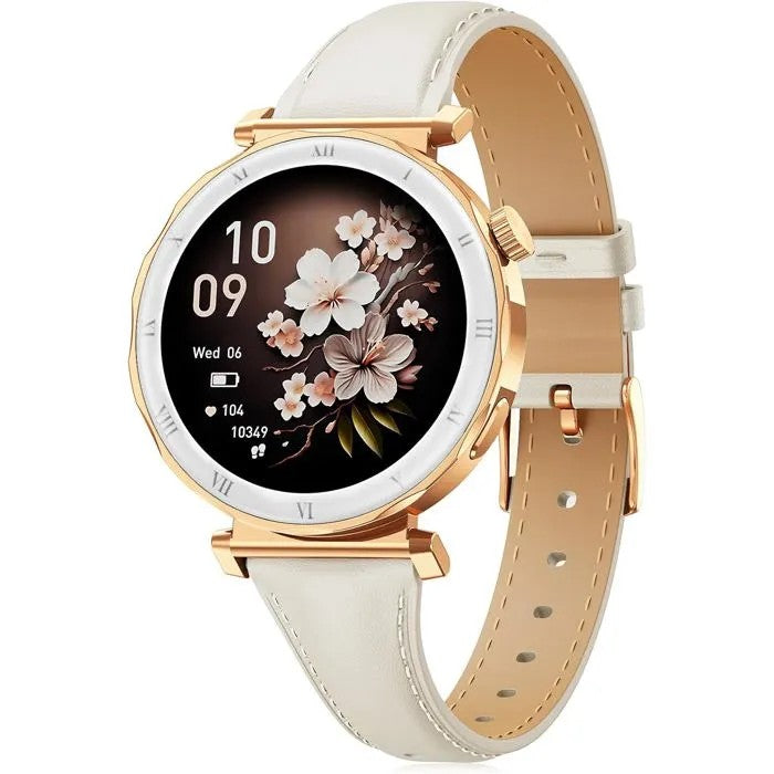 Women's Smartwatch 1.19" AMOLED, Slim Leather Strap, Pedometer, Heart Rate, Sleep Tracking, IP68
