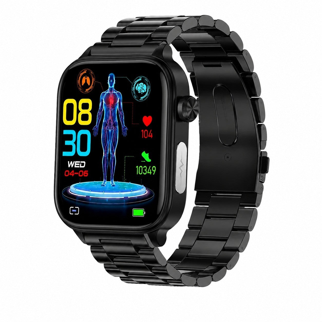 Smartwatch for Men Women, ECG PPG Blood Fat Uric Acid Health Monitor, Bluetooth Call, Black Steel