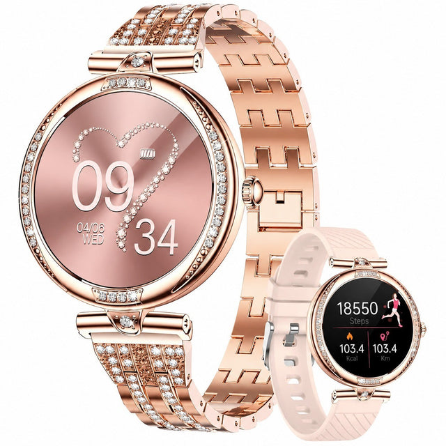 Women's Smartwatch with Bluetooth Calling, 1.19" AMOLED, Rose Gold, Stainless Steel, Diamond, Small