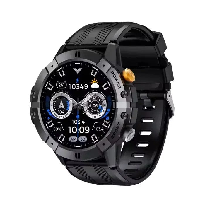 Waterproof Smartwatch, 1.52" Round Screen, Black, 3BAR Water Resistant, Analog Display, Glass