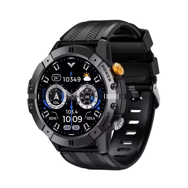 Waterproof Smartwatch, 1.52" Round Screen, Black, 3BAR Water Resistant, Analog Display, Glass