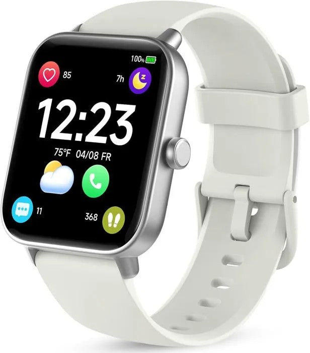 Women's Smartwatch with Bluetooth Calling, Heart Rate Monitor, Pedometer, Alexa, White