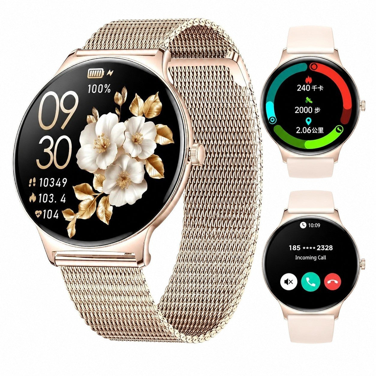 Women's Smartwatch with Bluetooth Calling, 1.43" AMOLED Fitness Tracker, 100+ Sports Modes, IP68 Waterproof