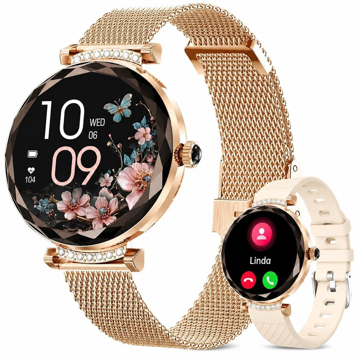 Women's Smartwatch with Bluetooth Calling, 1.19" AMOLED, 2 Straps, 100+ Sports Modes, Heart Rate Monitor