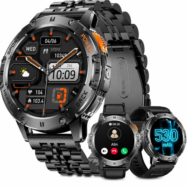 Men's Smartwatch, 1.43" AMOLED, Bluetooth Calling, IP68 Waterproof, 110+ Sports Modes, 3 Straps