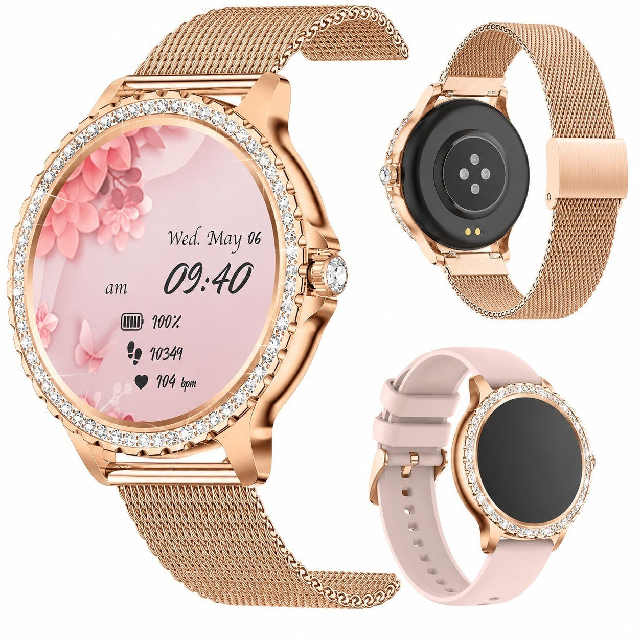 Women's Smartwatch with Bluetooth Calls, 1.32" HD Touch Screen, Diamond Rose Mesh Strap, Heart Rate Monitor, for Android iOS