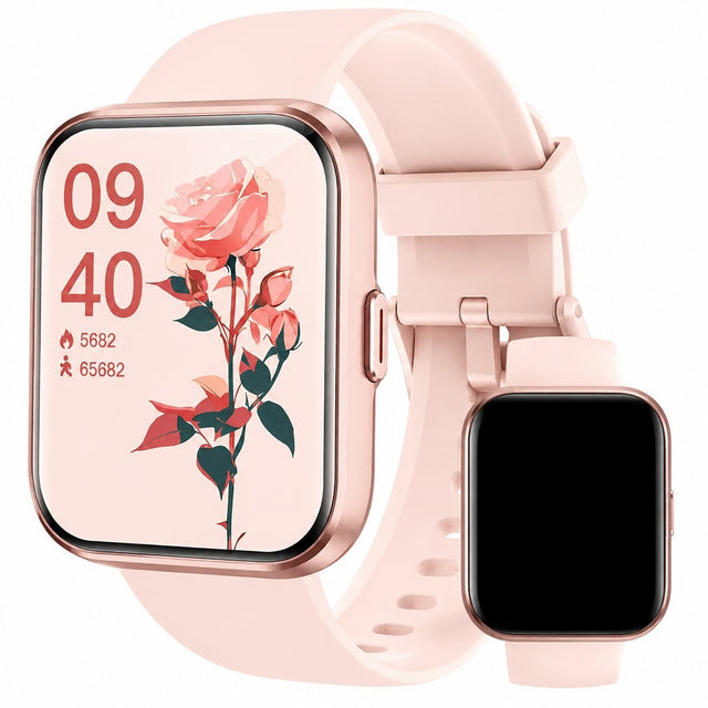 Smart Watch 1.8" Bluetooth Calling Alexa Sleep Heart Rate SpO2 IP68 100 Sports, Pink