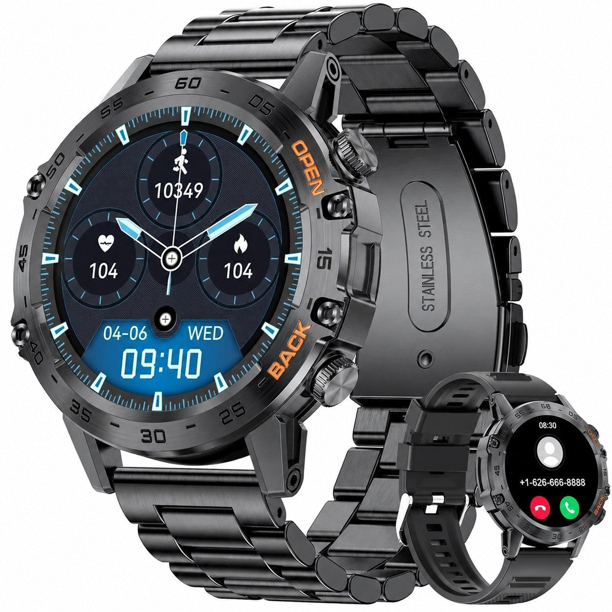 Men's Smartwatch with Bluetooth Calling, 1.39" Waterproof, Heart Rate Monitor, IP67, Light Black