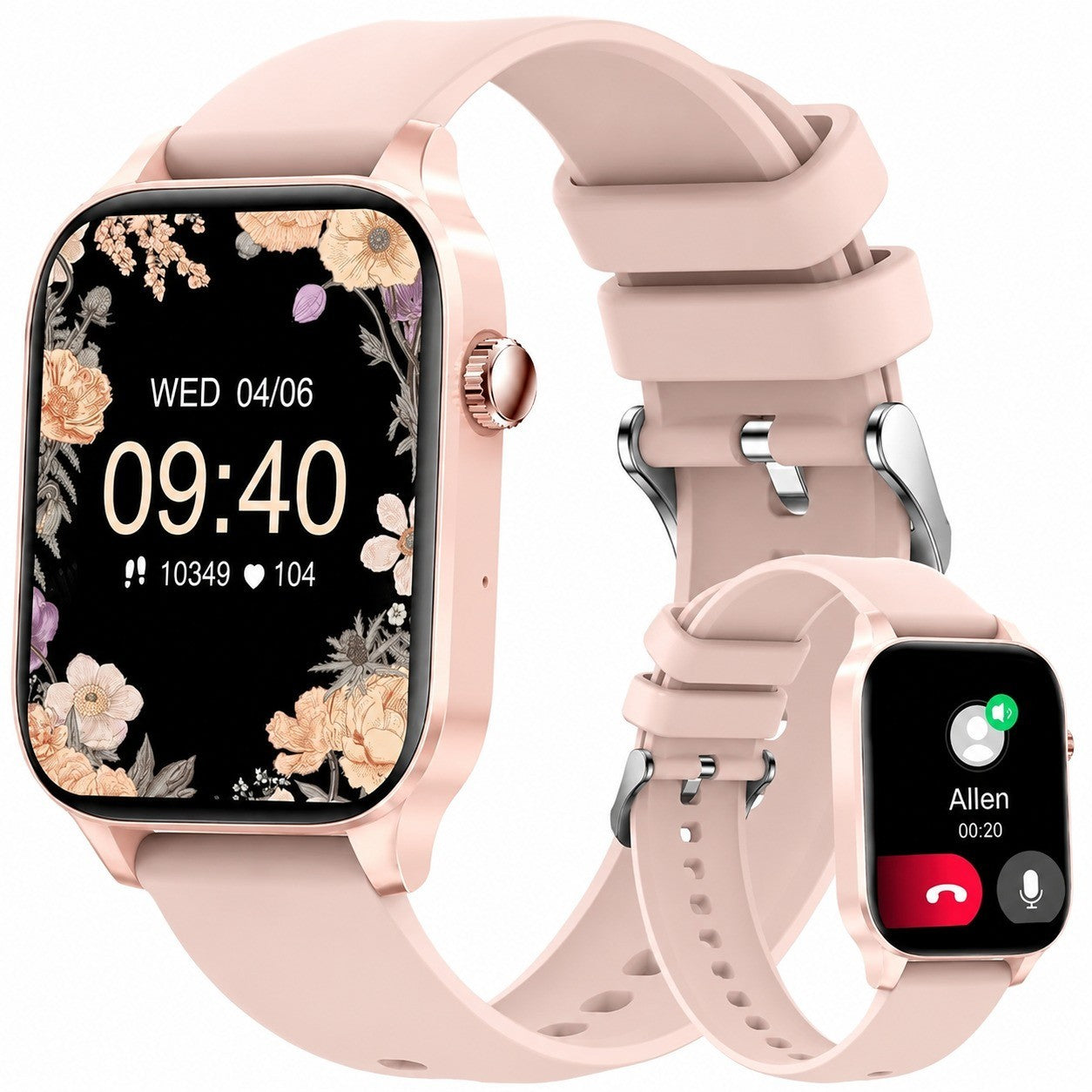 Smartwatch with Bluetooth Calling, 1.85" HD, Fitness Tracker, Heart Rate Monitor, Pedometer, Pink