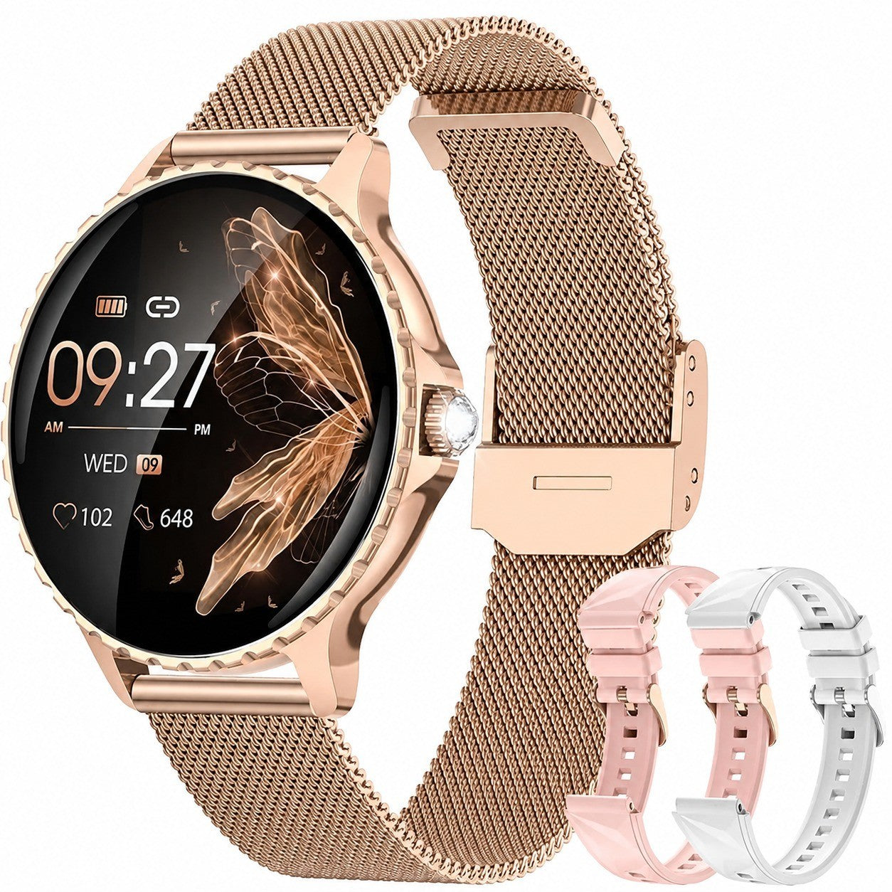 Women's Smartwatch, 1.27" Round, Bluetooth, Heart Rate, SpO2, Sleep Tracker, 3 Straps, 113 Sports, iOS/Android