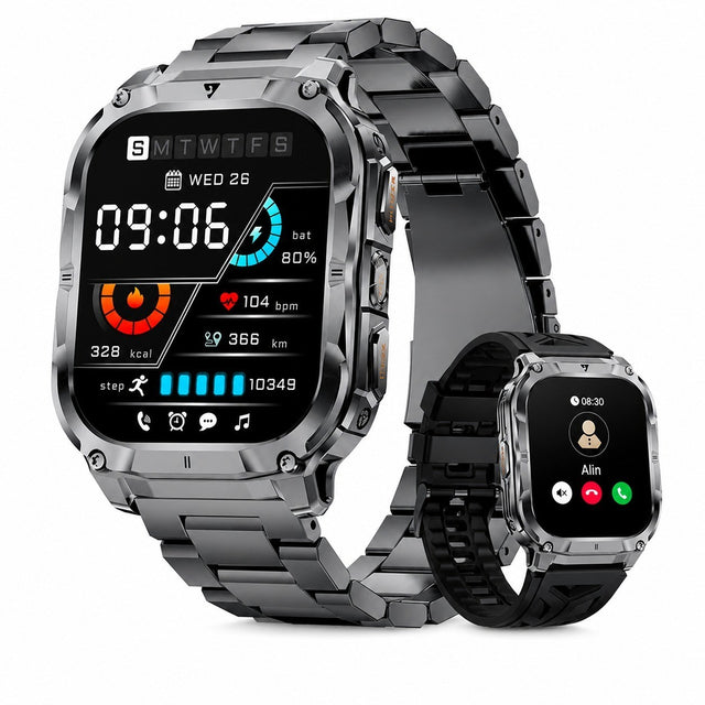 Military Style Smartwatch for Men, 2.0" HD Screen, Bluetooth Calling, Android/iOS, Black/Steel
