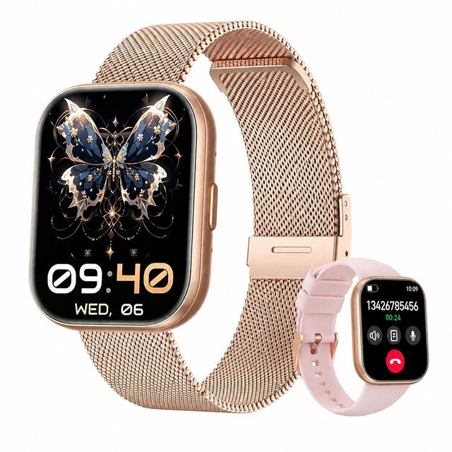 Women's Smartwatch 1.75" TFT, Bluetooth Calling, Heart Rate, SpO2, Blood Pressure, Sleep Tracking, Rose Gold