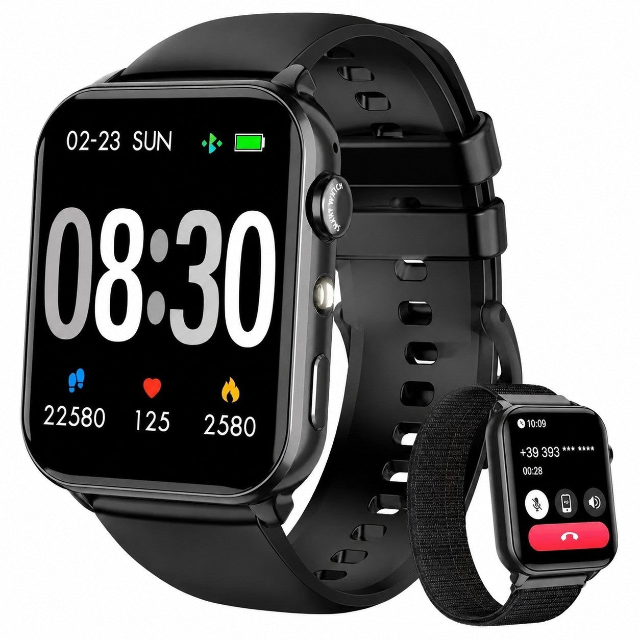 Smartwatch with Call Function, Fitness Tracker, Bluetooth 5.3, 2 Straps, Heart Rate, SpO2, Sleep Monitor, Android iOS